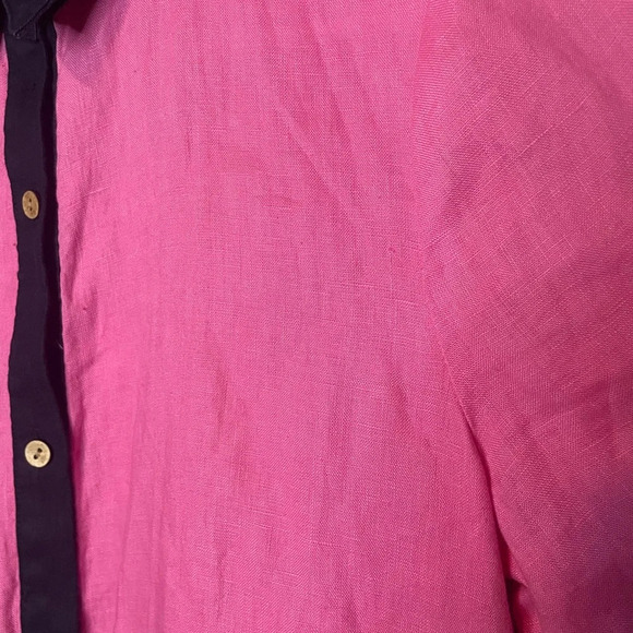 Court & Rowe 100% Linen Colorblock Short Sleeve Shirt Dress- pink/Navy Size S - Picture 7 of 7